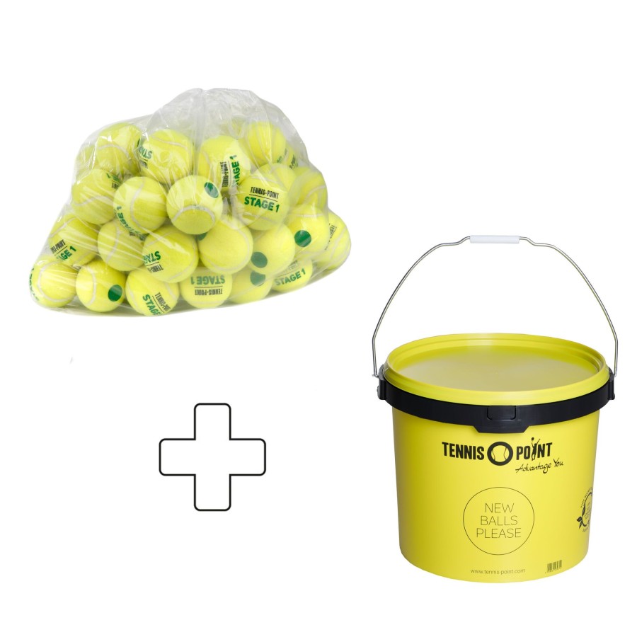 Tennisballen Tennis-Point | Stage 1 Zak 60 Stuks Plus Ballenemmer