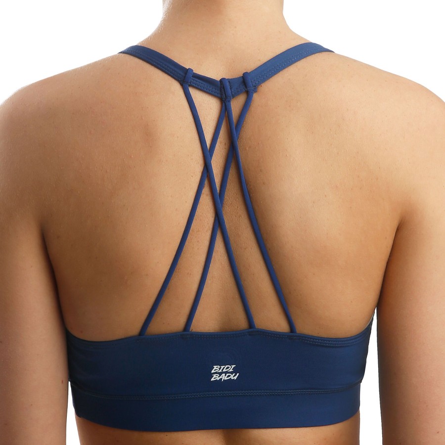 Tenniskleding BIDI BADU | Letty Tech Strappy Sport-Bh Dames Donkerblauw, Wit