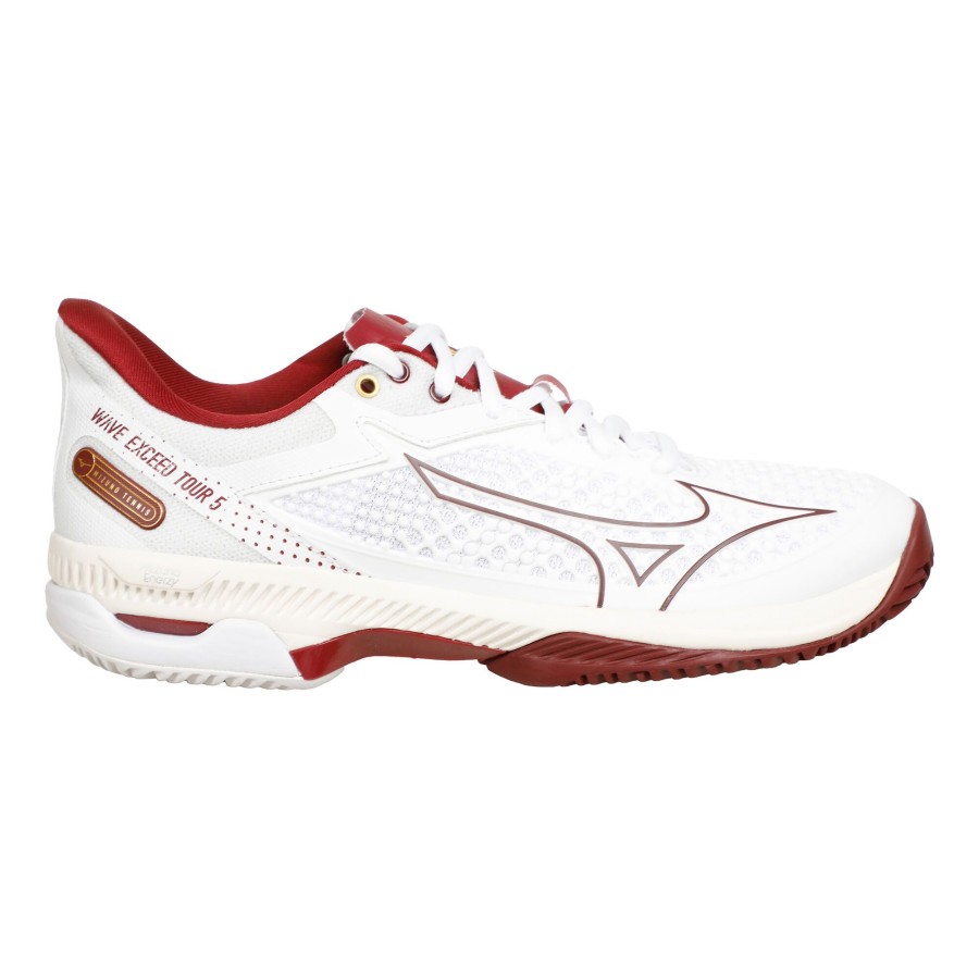 Tennisschoenen Mizuno | Wave Exceed Tour 5 Gravelschoen Dames Wit, Donkerrood