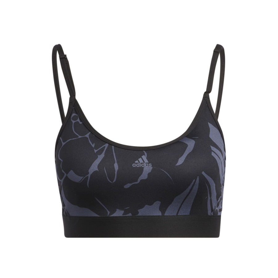 Tenniskleding adidas | Training Flower Light-Support Sport-Bh Dames Donkerblauw, Blauw